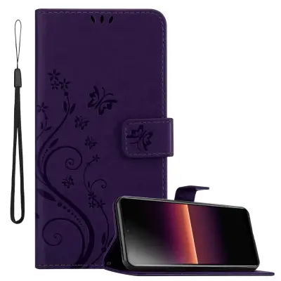 CADORABO Sony Xperia L4 in klasična temno modra - ovitek v cvetličnem dizajnu z magnetnim zapiranjem, stoječo funkcijo in režami za kartice