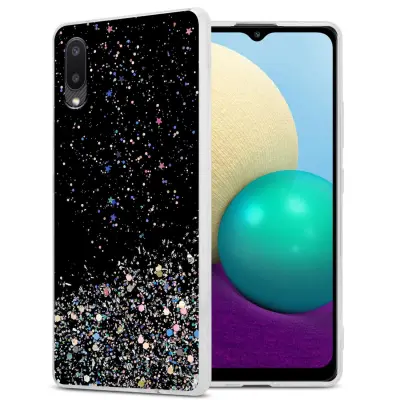 Ohišje, združljivo z Samsung Galaxy A02 / M02 in črna z bleščicami - Zaščitni ovitek iz prožnega silikona TPU s svetlečimi bleščicami