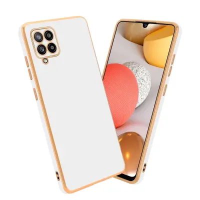 Ohišje, združljivo z Samsung Galaxy A42 5G / M42 5G in bleščeča bela - zlata - Zaščitni ovitek iz prožnega silikona TPU in z zaščito kamere