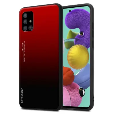 Ohišje je združljivo z Samsung Galaxy A51 5G in rdeča - črna - Dvobarvni zaščitni pokrov iz silikona TPU in hrbtna stran iz kaljenega stekla
