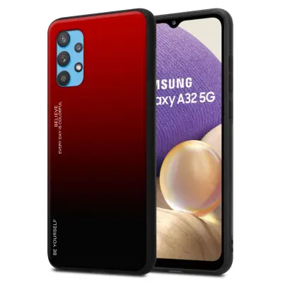Ohišje je združljivo z Samsung Galaxy A32 5G in rdeča - črna - Dvobarvni zaščitni pokrov iz silikona TPU in hrbtna stran iz kaljenega stekla