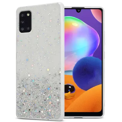 Ohišje, združljivo z Samsung Galaxy A31 in prozorna z bleščicami - Zaščitni ovitek iz prožnega silikona TPU s svetlečimi bleščicami