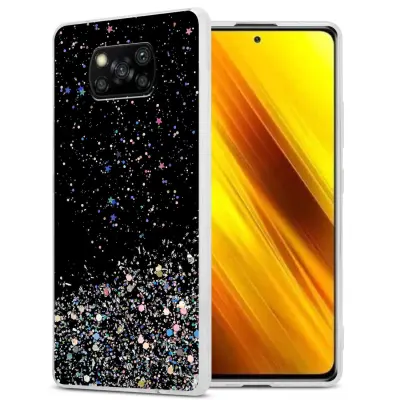Ohišje, združljivo z Xiaomi POCO X3 NFC in črna z bleščicami - Zaščitni ovitek iz prožnega silikona TPU s svetlečimi bleščicami