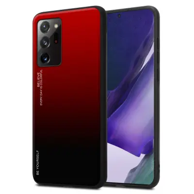 Ohišje je združljivo z Samsung Galaxy NOTE 20 ULTRA in rdeča - črna - Dvobarvni zaščitni pokrov iz silikona TPU in hrbtna stran iz kaljenega stekla