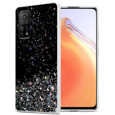 Ohišje, združljivo z Xiaomi Mi 10T / Mi 10T PRO in črna z bleščicami - Zaščitni ovitek iz prožnega silikona TPU s svetlečimi bleščicami