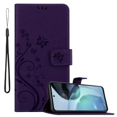 CADORABO Motorola MOTO G72 in klasična temno modra - ovitek v cvetličnem dizajnu z magnetnim zapiranjem, stoječo funkcijo in režami za kartice