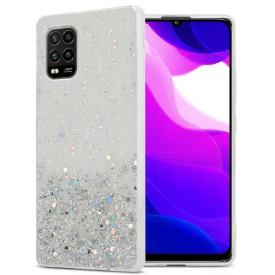 Ohišje, združljivo z Xiaomi Mi 10 LITE in prozorna z bleščicami - Zaščitni ovitek iz prožnega silikona TPU s svetlečimi bleščicami