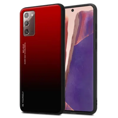 Ohišje je združljivo z Samsung Galaxy NOTE 20 in rdeča - črna - Dvobarvni zaščitni pokrov iz silikona TPU in hrbtna stran iz kaljenega stekla