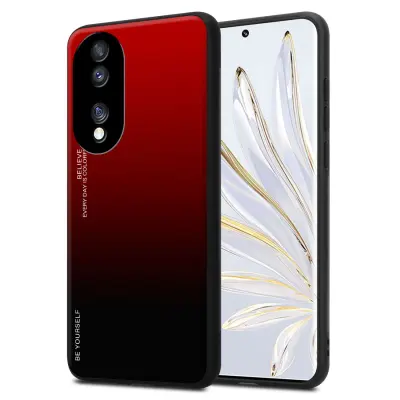 Ohišje je združljivo z Honor 70 in rdeča - črna - Dvobarvni zaščitni pokrov iz silikona TPU in hrbtna stran iz kaljenega stekla