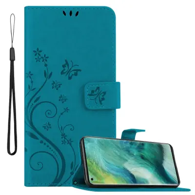 CADORABO Oppo FIND X2 in klasična rožnata zlata - ovitek v cvetličnem dizajnu z magnetnim zapiranjem, stoječo funkcijo in režami za kartice