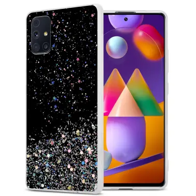Ohišje, združljivo z Samsung Galaxy M31s in črna z bleščicami - Zaščitni ovitek iz prožnega silikona TPU s svetlečimi bleščicami