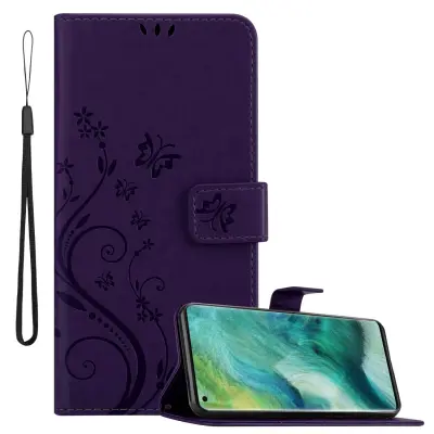 CADORABO Oppo FIND X2 in klasična temno modra - ovitek v cvetličnem dizajnu z magnetnim zapiranjem, stoječo funkcijo in režami za kartice