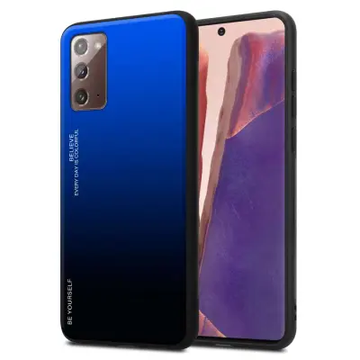 Ohišje je združljivo z Samsung Galaxy NOTE 20 in modra - črna - Dvobarvni zaščitni pokrov iz silikona TPU in hrbtna stran iz kaljenega stekla