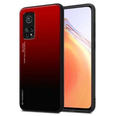 Ohišje je združljivo z Xiaomi Mi 10T / Mi 10T PRO in rdeča - črna - Dvobarvni zaščitni pokrov iz silikona TPU in hrbtna stran iz kaljenega stekla
