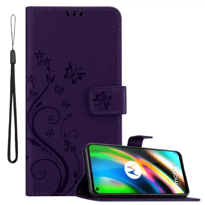 CADORABO Motorola MOTO G9 PLUS in klasična temno modra - ovitek v cvetličnem dizajnu z magnetnim zapiranjem, stoječo funkcijo in režami za kartice