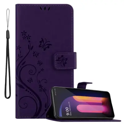 CADORABO LG V60 ThinQ in klasična temno modra - ovitek v cvetličnem dizajnu z magnetnim zapiranjem, stoječo funkcijo in režami za kartice