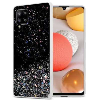 Ohišje, združljivo z Samsung Galaxy A42 5G / M42 5G in črna z bleščicami - Zaščitni ovitek iz prožnega silikona TPU s svetlečimi bleščicami