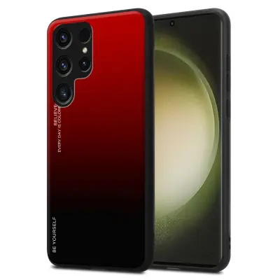 Ohišje je združljivo z Samsung Galaxy S23 ULTRA in rdeča - črna - Dvobarvni zaščitni pokrov iz silikona TPU in hrbtna stran iz kaljenega stekla