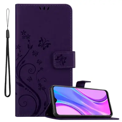 CADORABO Xiaomi RedMi 9 in klasična temno modra - ovitek v cvetličnem dizajnu z magnetnim zapiranjem, stoječo funkcijo in režami za kartice