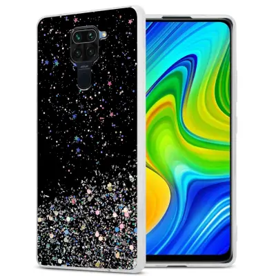 Ohišje, združljivo z Xiaomi RedMi NOTE 9 in črna z bleščicami - Zaščitni ovitek iz prožnega silikona TPU s svetlečimi bleščicami