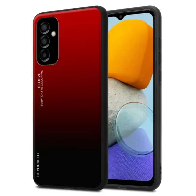 Ohišje je združljivo z Samsung Galaxy M23 5G in rdeča - črna - Dvobarvni zaščitni pokrov iz silikona TPU in hrbtna stran iz kaljenega stekla