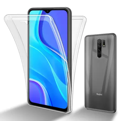 CADORABO Xiaomi RedMi 9 in transparentno - 360-stopinjska zaščita celotnega telesa - Zaščita spredaj in zadaj, vsestranska zaščita s ščitnikom zaslona