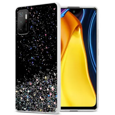 Ohišje, združljivo z Xiaomi RedMi NOTE 10 5G / POCO M3 PRO 5G in črna z bleščicami - Zaščitni ovitek iz prožnega silikona TPU s svetlečimi bleščicami