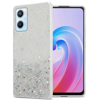 CADORABO Oppo A36/A76/A96 4G/K10 4G/Realme 9i in prozorna z bleščicami - Zaščitni ovitek iz prožnega silikona TPU s svetlečimi bleščicami