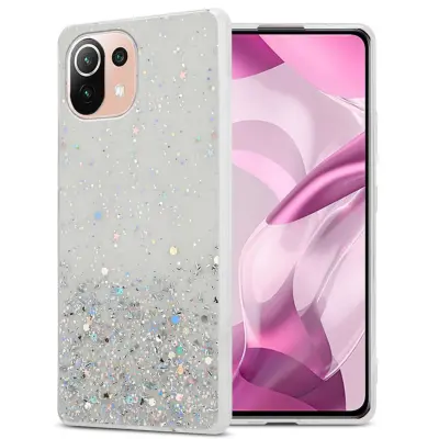 CADORABO Xiaomi Mi 11 LITE (4G/5G)/11 LITE NE in prozorna z bleščicami - Zaščitni ovitek iz prožnega silikona TPU s svetlečimi bleščicami