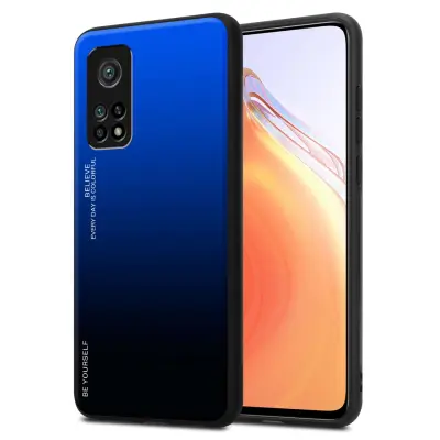Ohišje je združljivo z Xiaomi Mi 10T / Mi 10T PRO in modra - črna - Dvobarvni zaščitni pokrov iz silikona TPU in hrbtna stran iz kaljenega stekla