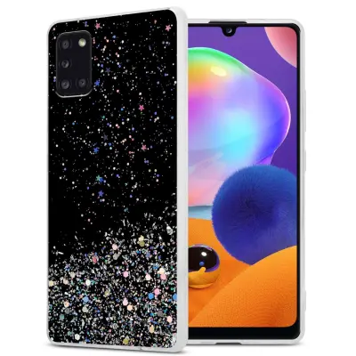 Ohišje, združljivo z Samsung Galaxy A31 in črna z bleščicami - Zaščitni ovitek iz prožnega silikona TPU s svetlečimi bleščicami