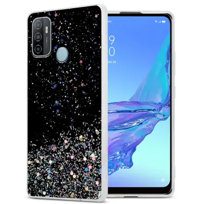 Ohišje, združljivo z Oppo A53 in črna z bleščicami - Zaščitni ovitek iz prožnega silikona TPU s svetlečimi bleščicami