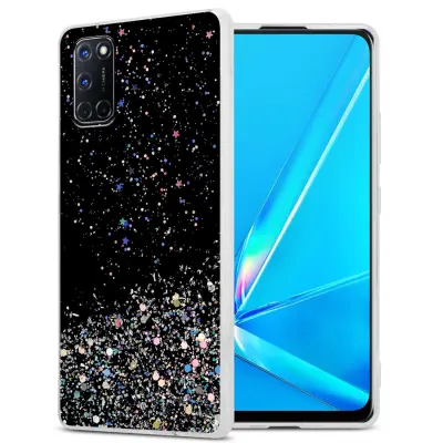 Ohišje, združljivo z Oppo A92 in črna z bleščicami - Zaščitni ovitek iz prožnega silikona TPU s svetlečimi bleščicami