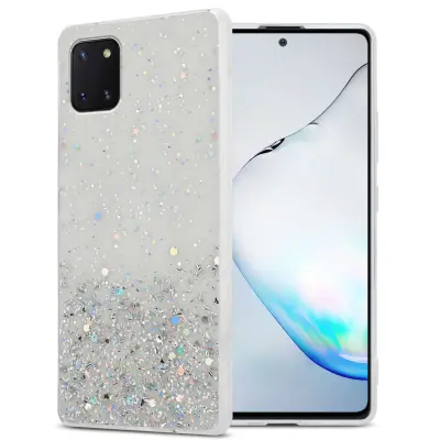 CADORABO Samsung Galaxy A81/NOTE 10 LITE/M60s in prozorna z bleščicami - Zaščitni ovitek iz prožnega silikona TPU s svetlečimi bleščicami