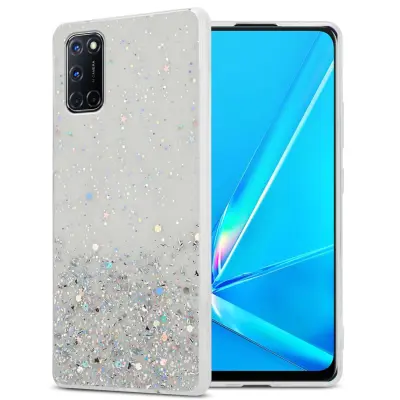 Ohišje, združljivo z Oppo A92 in prozorna z bleščicami - Zaščitni ovitek iz prožnega silikona TPU s svetlečimi bleščicami
