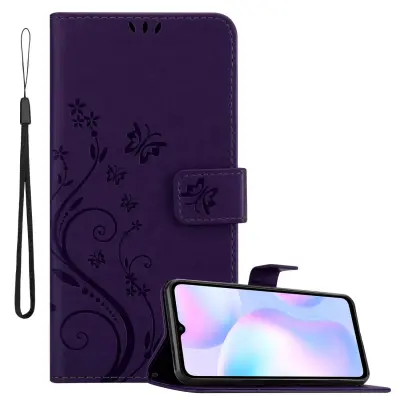 CADORABO Xiaomi RedMi 9A/RedMi 9AT in klasična temno modra - ovitek v cvetličnem dizajnu z magnetnim zapiranjem, stoječo funkcijo in režami za kartice