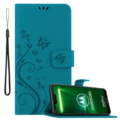 CADORABO Motorola MOTO G7 POWER in klasična rožnata zlata - ovitek v cvetličnem dizajnu z magnetnim zapiranjem, stoječo funkcijo in režami za kartice