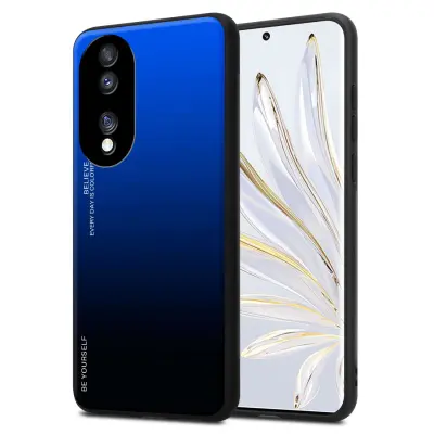 Ohišje je združljivo z Honor 70 in modra - črna - Dvobarvni zaščitni pokrov iz silikona TPU in hrbtna stran iz kaljenega stekla
