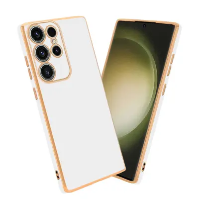 Ohišje, združljivo z Samsung Galaxy S23 ULTRA in bleščeča bela - zlata - Zaščitni ovitek iz prožnega silikona TPU in z zaščito kamere