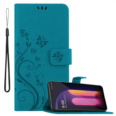 CADORABO LG V60 ThinQ in klasična rožnata zlata - ovitek v cvetličnem dizajnu z magnetnim zapiranjem, stoječo funkcijo in režami za kartice