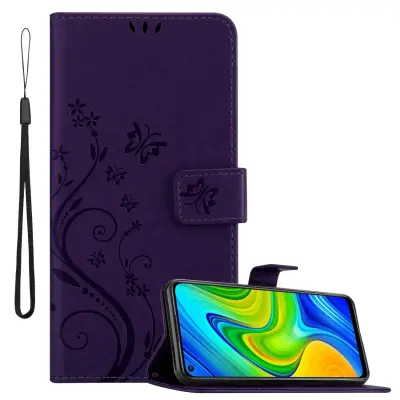 CADORABO Xiaomi RedMi NOTE 9 in klasična temno modra - ovitek v cvetličnem dizajnu z magnetnim zapiranjem, stoječo funkcijo in režami za kartice