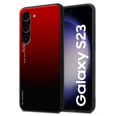 Ohišje je združljivo z Samsung Galaxy S23 in rdeča - črna - Dvobarvni zaščitni pokrov iz silikona TPU in hrbtna stran iz kaljenega stekla