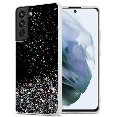 Ohišje, združljivo z Samsung Galaxy S21 FE in črna z bleščicami - Zaščitni ovitek iz prožnega silikona TPU s svetlečimi bleščicami