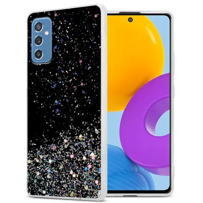 Ohišje, združljivo z Samsung Galaxy M52 5G in črna z bleščicami - Zaščitni ovitek iz prožnega silikona TPU s svetlečimi bleščicami