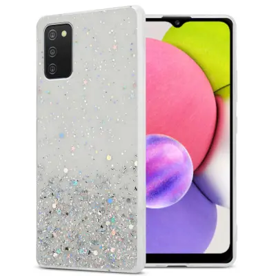 Ohišje, združljivo z Samsung Galaxy A03s in prozorna z bleščicami - Zaščitni ovitek iz prožnega silikona TPU s svetlečimi bleščicami
