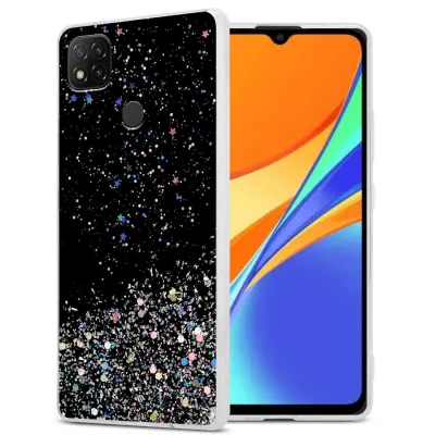 Ohišje, združljivo z Xiaomi RedMi 9C / RedMi 10A in črna z bleščicami - Zaščitni ovitek iz prožnega silikona TPU s svetlečimi bleščicami