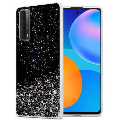 Ohišje, združljivo z Huawei P SMART 2021 in črna z bleščicami - Zaščitni ovitek iz prožnega silikona TPU s svetlečimi bleščicami
