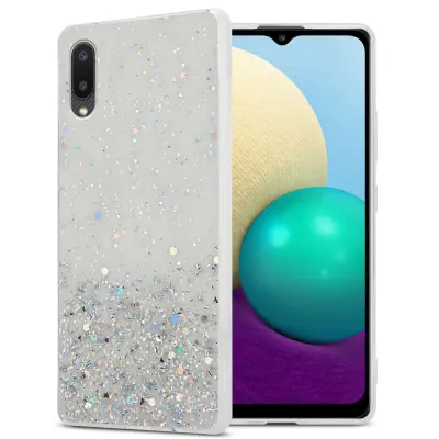 Ohišje, združljivo z Samsung Galaxy A02 / M02 in prozorna z bleščicami - Zaščitni ovitek iz prožnega silikona TPU s svetlečimi bleščicami