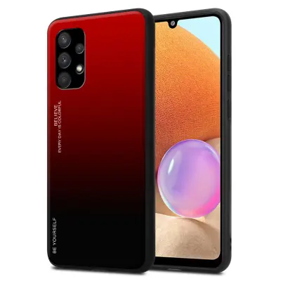 Ohišje je združljivo z Samsung Galaxy A32 4G in rdeča - črna - Dvobarvni zaščitni pokrov iz silikona TPU in hrbtna stran iz kaljenega stekla