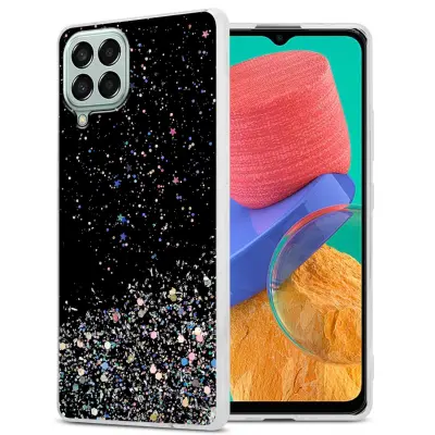 Ohišje, združljivo z Samsung Galaxy M33 5G in črna z bleščicami - Zaščitni ovitek iz prožnega silikona TPU s svetlečimi bleščicami